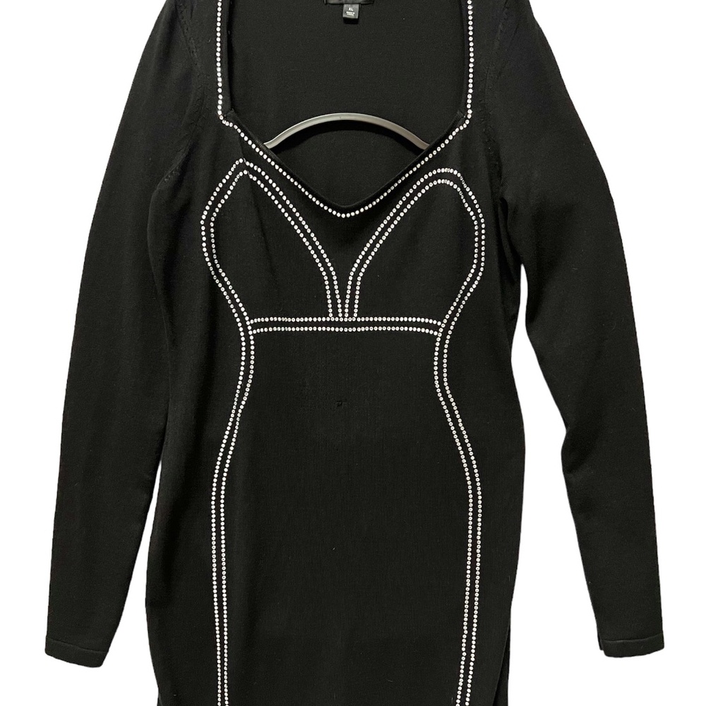 Say What Rhinestone Silhouette Long Sleeve Lightweight Sweater Dress Sz XL